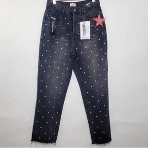 Simple society super high rise black rhinestone straight leg jeans size 28